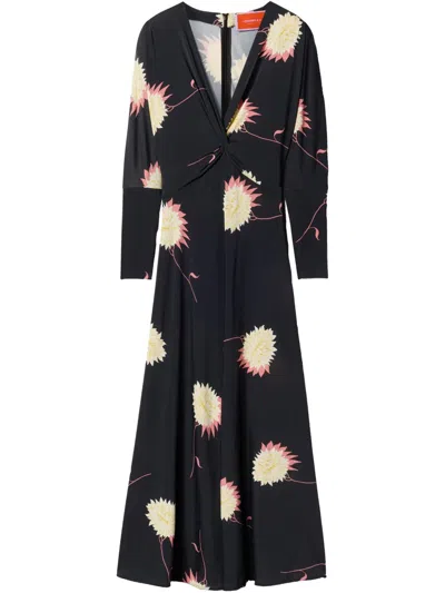 La Doublej Xx Floral Jersey Maxi Dress In Derby Black