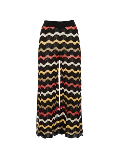 La Doublej Zephyr Striped Pointelle-knit Linen-blend Straight-leg Pants In Multi
