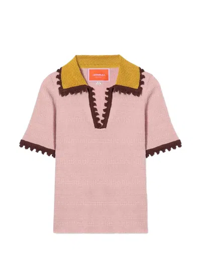 La Doublej Zigzag-trim Polo Shirt In Pink