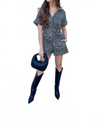 La Fashion Concepts Button Up Romper In Leopard In Multi