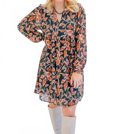 La Fee Maraboutee Long Sleeve Mini Dress In Black/orange In Multi