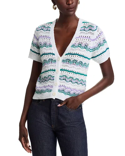 La Fee Maraboutee Open Knit Button Front Sweater In Blue/ White