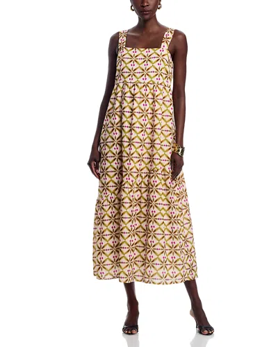 La Fee Maraboutee Printed Square Neck Midi Dress In Brown