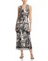 La Fee Maraboutee V Neck Midi Dress In Black/ Ecru