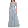 La Femme A-line Lace And Beaded Mother Of The Bride Gown In Dusty Blue