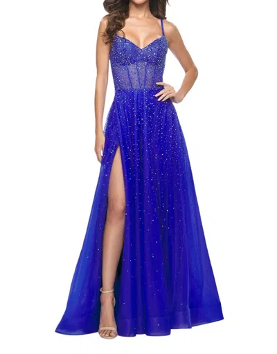 La Femme A-line Large Rhinestones Prom Dress In Royal Blue