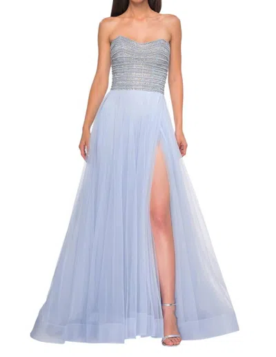 La Femme A-line Pearl And Rhinestone Prom Dress In Light Periwinkle In Purple