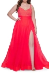 La Femme A-line Plus Size Prom Dress With Rhinestone Bodice