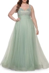 La Femme A-line Plus Size Prom Dress With Rhinestone Bodice In Green