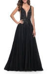 La Femme A-line Rhinestone And Beaded Embellished Prom Dress