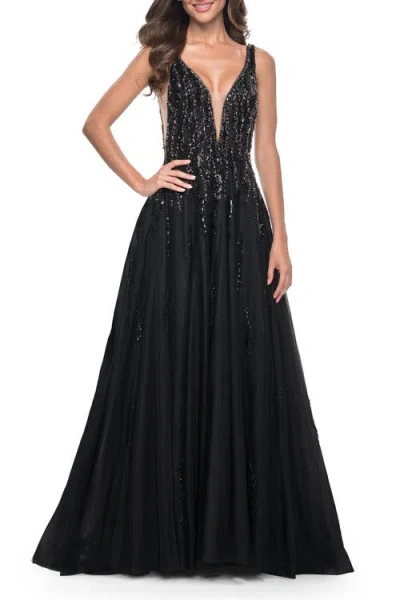 La Femme A-line Rhinestone And Beaded Embellished Prom Dress