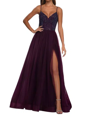 La Femme A-line Rhinestone Embellished Bodice Prom Dress In Dark Berry In Purple