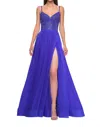 La Femme A-line Rhinestone Embellished Bodice Prom Dress In Royal Blue In Blue