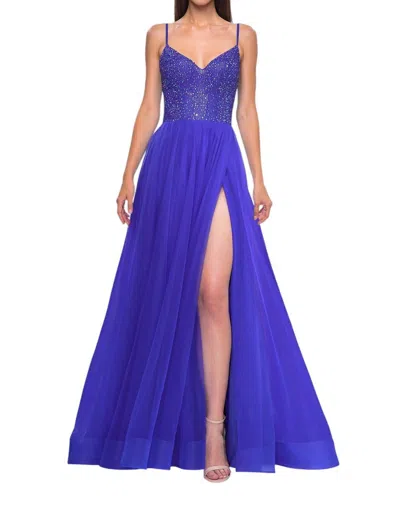 La Femme A-line Rhinestone Embellished Bodice Prom Dress In Royal Blue