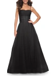 La Femme A-line Square Neck Tulle Ballgown With Illusion Waist