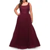 La Femme A-line Tulle And Lace Plus Size Gown With Slit