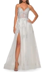 La Femme A-line Tulle Gown With Scallop Detail Bodice And Lace Applique
