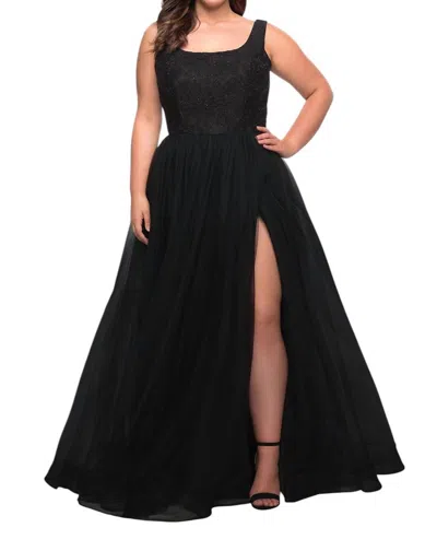 La Femme A-line Tulle Prom Dress - Plus In Black