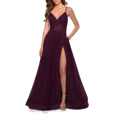 La Femme A Line Tulle Prom Dress With Sheer Bodice