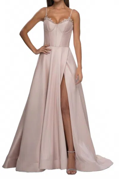 La Femme A-line Mikado Gown In Champagne In Purple