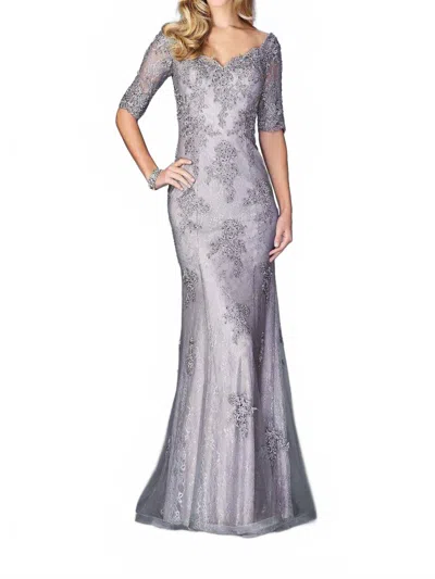 LA FEMME APPLIQUE EVENING GOWN IN SILVER/PINK