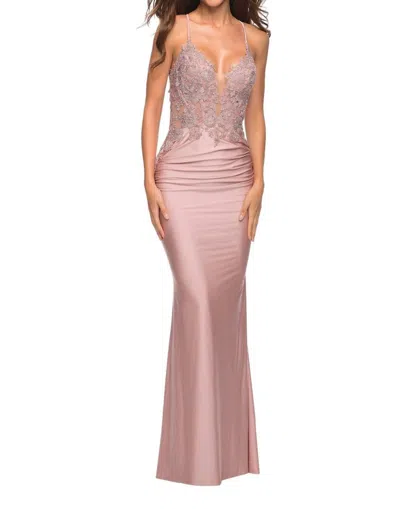 La Femme Attractive Ruched Jersey Skirt Prom Dress In Mauve In Pink