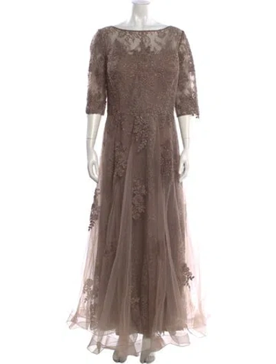 Pre-owned La Femme Bateau Neckline Long Dress In Brown