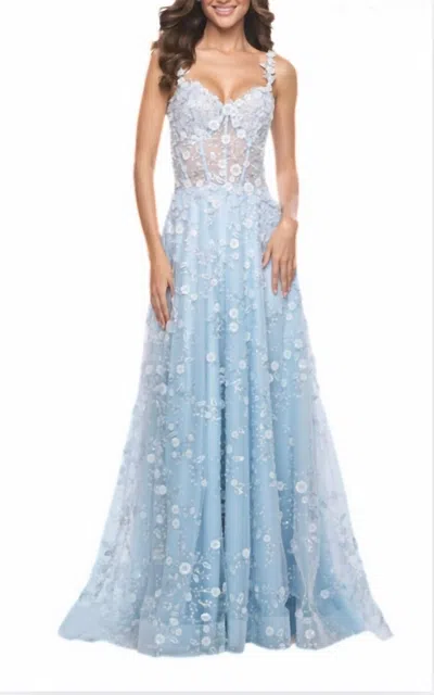 La Femme Beaded Align Gown In Light Blue