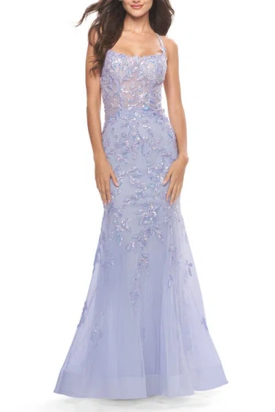 La Femme Beautiful Mermaid Gown With Sequin Lace Details