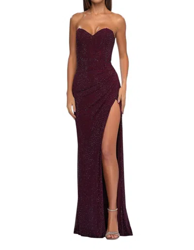 La Femme Long Jersey Corset Top Prom Dress In Dark Wine In Burgundy