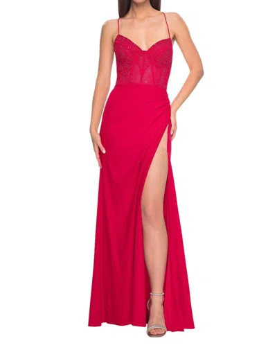 La Femme Boning Design Fishnet Prom Dress In Red