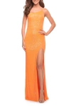 La Femme Bright Simple One Shoulder Long Sequin Evening Gown In Orange