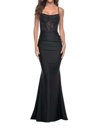 La Femme Bustier Style Boning Stylish Prom Dress In Black
