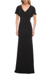 La Femme Chic Jersey Dress With V Neck And Loose Sleeves In Black