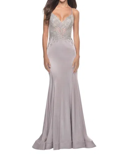 La Femme Chic Liquid Jersey Prom Dress In Silver In Gray