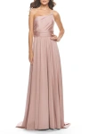 La Femme Chic One Shoulder Long Jersey Gown With Defined Waist