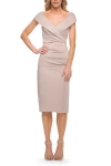 La Femme Chic Short Evening Dress With Pleating In Frost Rose