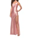 La Femme Chic Simple One Shoulder Liquid Jersey Prom Dress In Blush In Pink