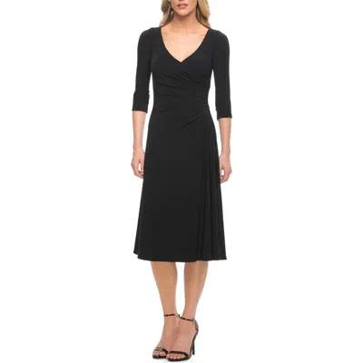 La Femme Chic Tea Length Jersey Dress With Ruching