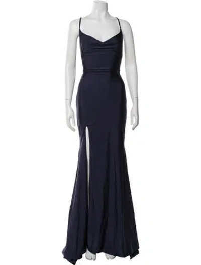 Pre-owned La Femme Cowl Neck Long Dress In Blue