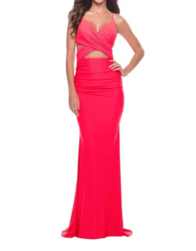 La Femme Criss Cross Bodice With Cut Outs Prom Dress In Hot Coral In Purple