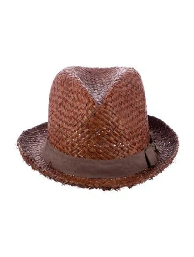 Pre-owned La Femme Crosshatched Straw Fedora In Brown