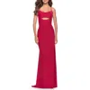La Femme Cut Out Soft Jersey Dress With Lace Up Back