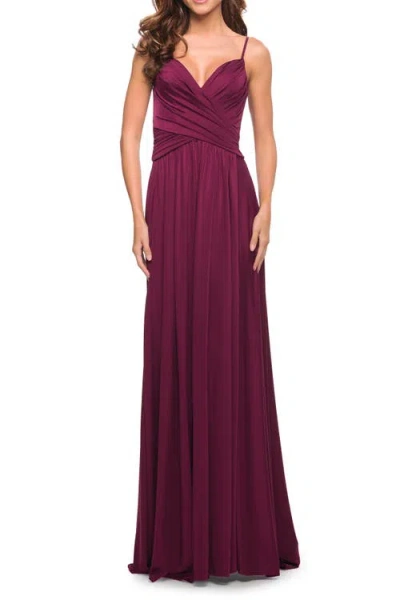 La Femme Elegant Criss-cross Ruched Bodice Jersey Dress