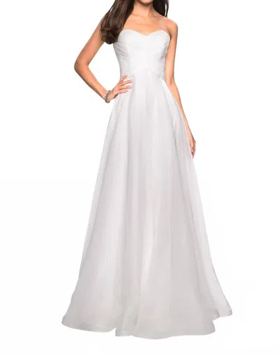 La Femme Elegant Floor Length Chiffon Dress In White