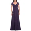 La Femme Elegant Jersey Evening Dress With Lace Details In Purple