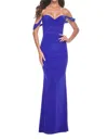 La Femme Elegant Long Ruched Jersey Dress Prom Dress In Royal Blue In Blue