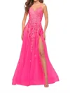 La Femme Elegant Prom Dress In Neon Pink In Pink