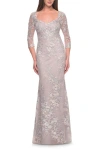 La Femme Embroidered Lace Fitted Gown For Mother Of The Bride