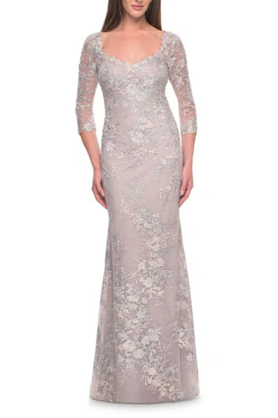 La Femme Embroidered Lace Fitted Gown For Mother Of The Bride